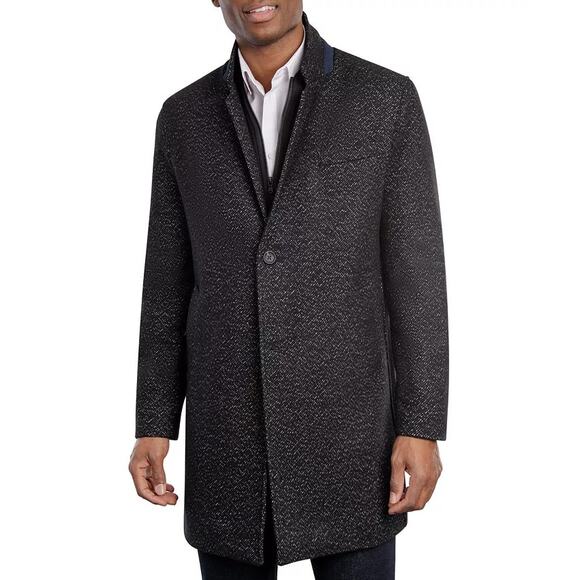 Michael Kors Men's Black Dash Wool Blend Pike Classic-Fit Overcoat Size 48R - Picture 1 of 9